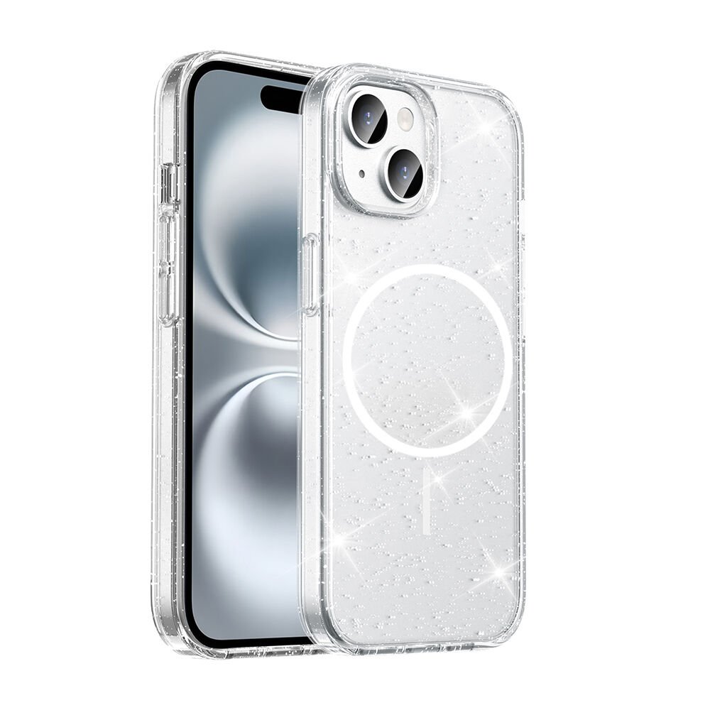 iPhone 15 Plus Kılıf Kablosuz Şarj Özellikli Parlayan Simli Saydam Renkli Maris Kapak