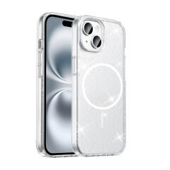 iPhone 15 Plus Kılıf Kablosuz Şarj Özellikli Parlayan Simli Saydam Renkli Maris Kapak