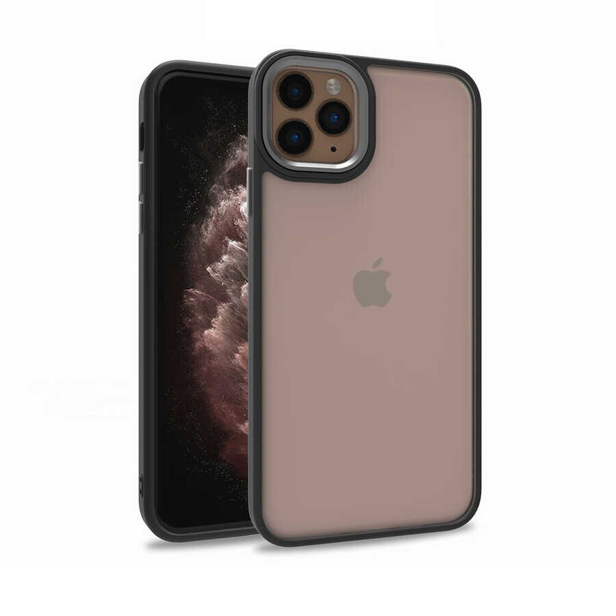 iPhone 11 Pro Max Kılıf Kamera Çıkıntılı Arkası Şeffaf Köşeleri Parlak Renkli Işlemeli Flora Kapak Siyah