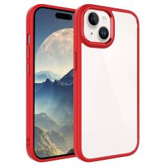 iPhone 15 Plus Kılıf Renkli Silikon Kenarlı Krom Kapak Kırmızı
