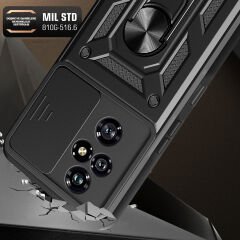 Honor 200 Pro Kılıf Magnetik Standlı Kamera Korumalı Sürgülü Vega Kapak Mavi