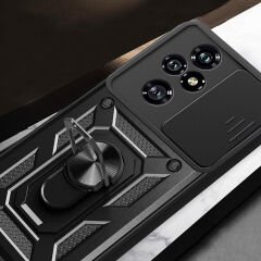 Honor 200 Pro Kılıf Magnetik Standlı Kamera Korumalı Sürgülü Vega Kapak Mavi