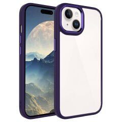 iPhone 15 Plus Kılıf Renkli Silikon Kenarlı Krom Kapak Derin Mor