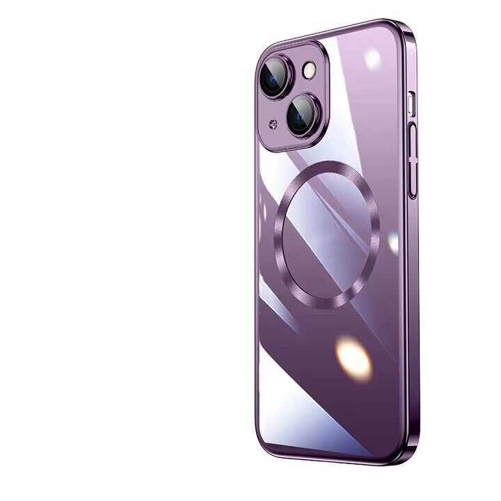 iPhone 14 Kılıf Wireless Şarj Özellikli Sert PC Riksos Magsafe Kapak Derin Mor