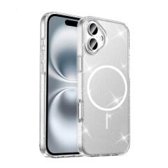 iPhone 16 Kılıf Kablosuz Şarj Özellikli Parlayan Simli Saydam Renkli Maris Kapak