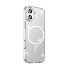 iPhone 16 Kılıf Kablosuz Şarj Özellikli Parlayan Simli Saydam Renkli Maris Kapak