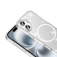 iPhone 16 Kılıf Kablosuz Şarj Özellikli Parlayan Simli Saydam Renkli Maris Kapak