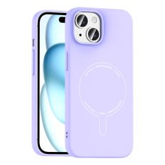 iPhone 15 Kılıf M-Safe Şarj Özellikli Kamera Korumalı Premium Elio Sert PC Kapak Lila
