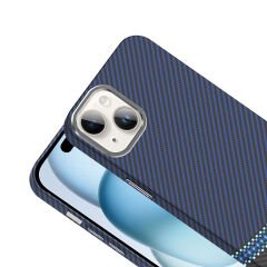 iPhone 13 Kılıf Kablosuz Şarj Özellikli Karbon Fiber Görünümlü Gros Kapak