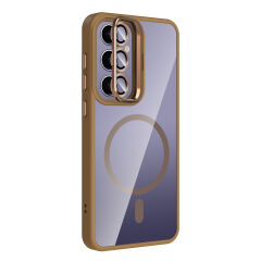 Samsung Galaxy S24 Plus Kılıf Standlı ve Kamera Lens Hediyeli Kablosuz Şarj Özellikli Etro Kapak Desert Titanyum