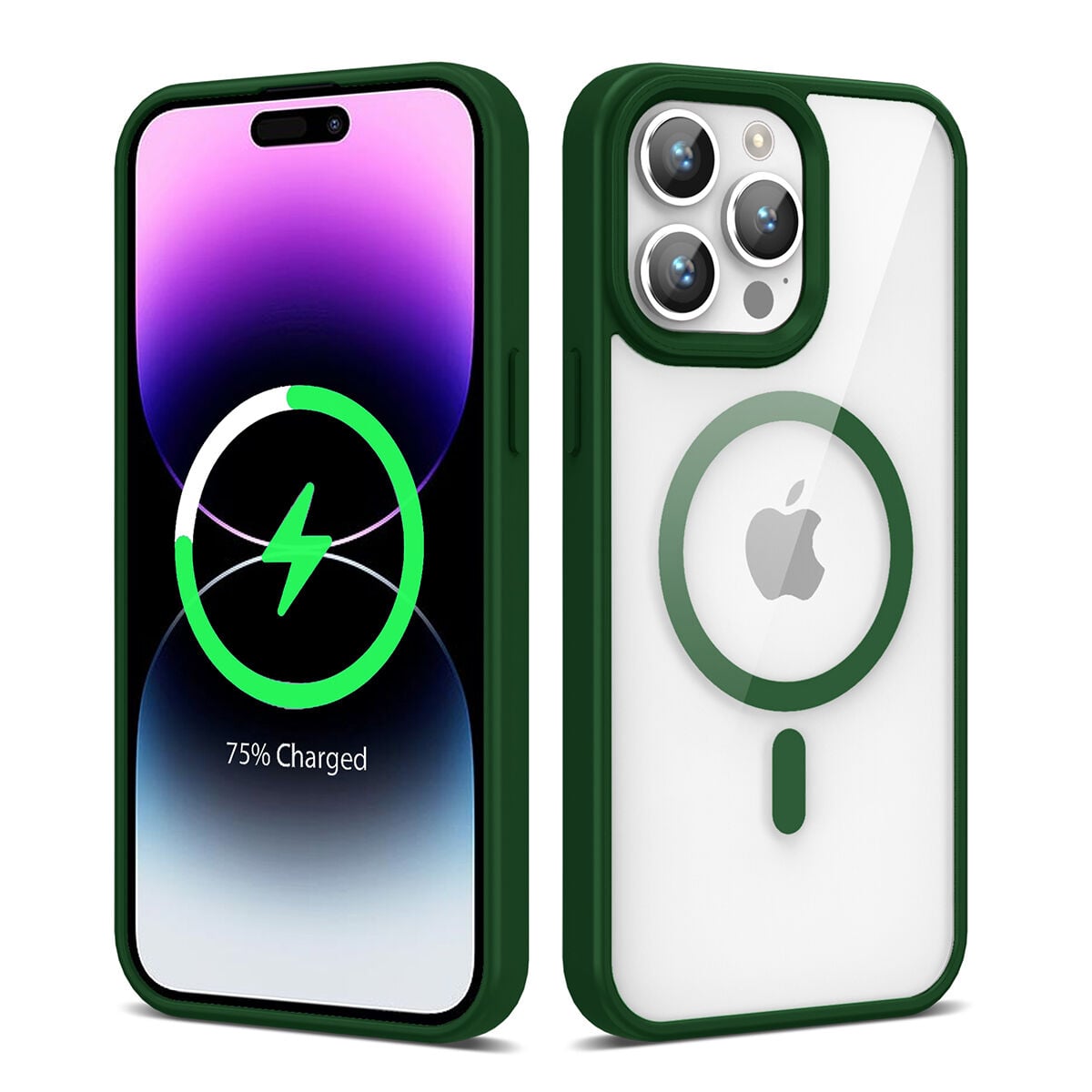 iPhone 14 Pro Kılıf Magsafe Wireless Şarj Özellikli Silikon Ege Kapak Koyu Yeşil