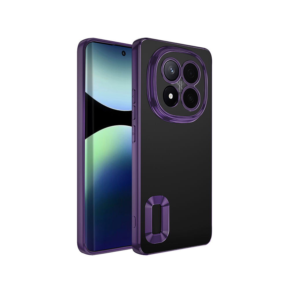 Xiaomi Redmi Note 14 Pro Plus Kılıf Logo Gösteren Parlak Kenarlı Kamera Lens Korumalı Şeffaf Omega Silikon Kapak Derin Mor
