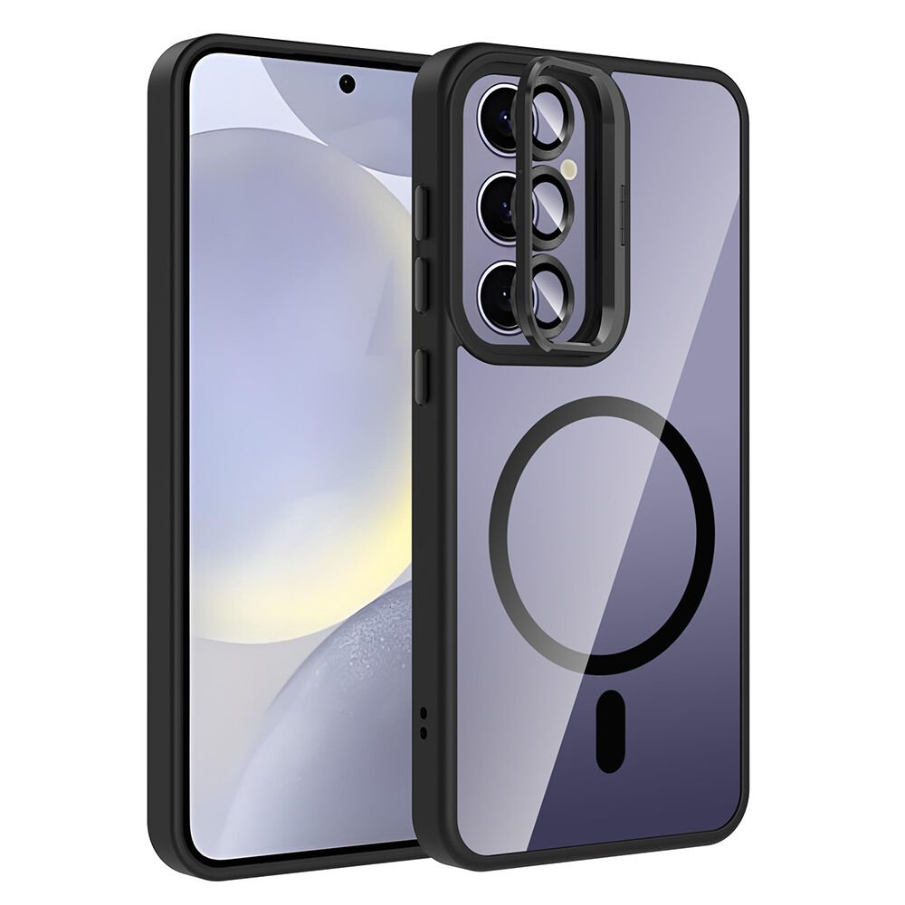 Samsung Galaxy S24 Plus Kılıf Standlı ve Kamera Lens Hediyeli Kablosuz Şarj Özellikli Etro Kapak Siyah