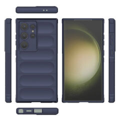 Samsung Galaxy S24 Ultra Kılıf Esnek TPU Oyuklu Arka Yüzey Tasarımlı Etnik Silikon Kapak Lacivert