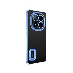 Xiaomi Poco X7 Kılıf Logo Gösteren Parlak Kenarlı Kamera Lens Korumalı Şeffaf Omega Silikon Kapak Sierra Mavi
