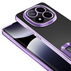 Xiaomi Poco X7 Kılıf Logo Gösteren Parlak Kenarlı Kamera Lens Korumalı Şeffaf Omega Silikon Kapak Gold