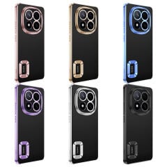 Xiaomi Poco X7 Kılıf Logo Gösteren Parlak Kenarlı Kamera Lens Korumalı Şeffaf Omega Silikon Kapak Sierra Mavi