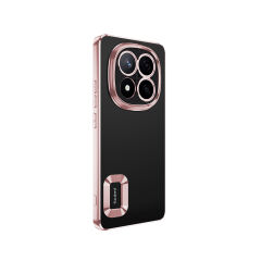 Xiaomi Poco X7 Kılıf Logo Gösteren Parlak Kenarlı Kamera Lens Korumalı Şeffaf Omega Silikon Kapak Gold