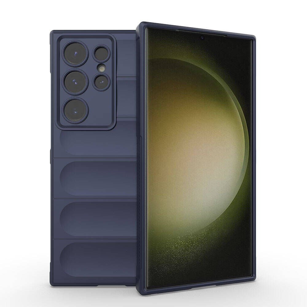 Samsung Galaxy S24 Ultra Kılıf Esnek TPU Oyuklu Arka Yüzey Tasarımlı Etnik Silikon Kapak Lacivert