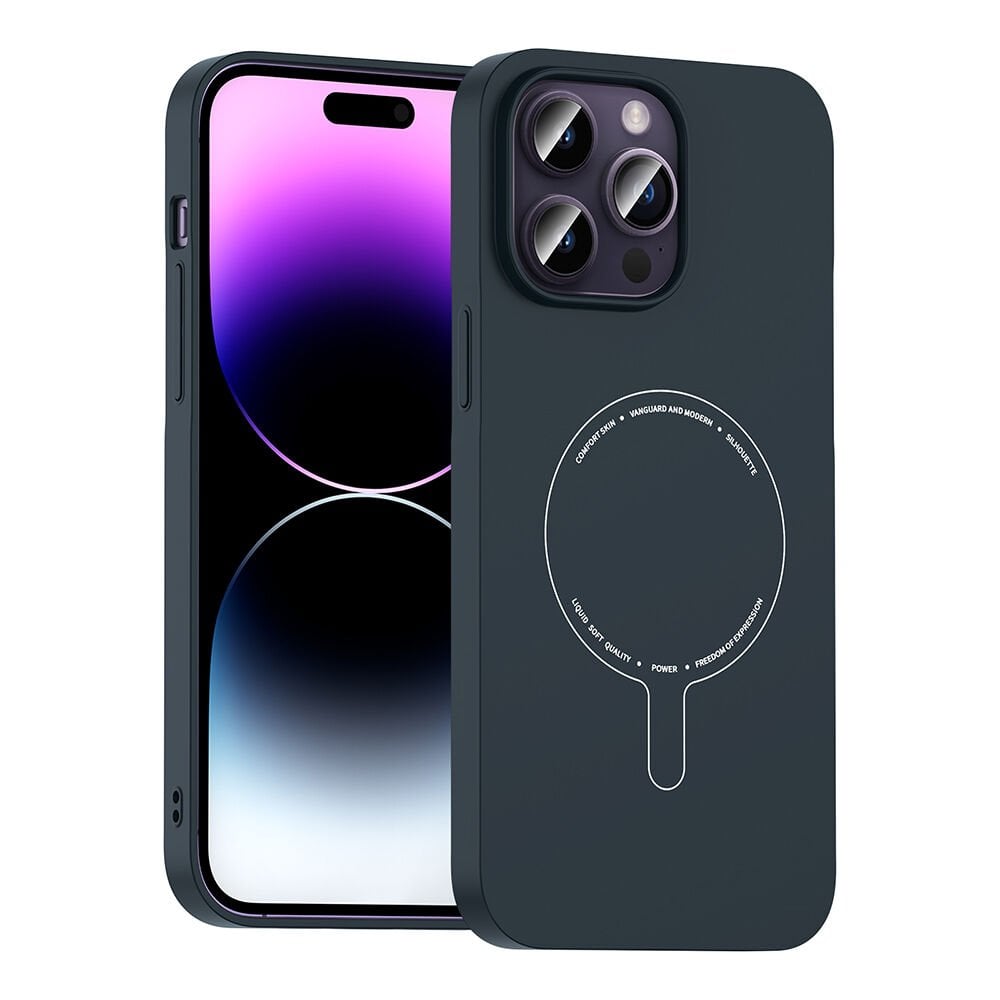 iPhone 14 Pro Max Kılıf M-Safe Şarj Özellikli Kamera Korumalı Premium Elio Sert PC Kapak Lacivert