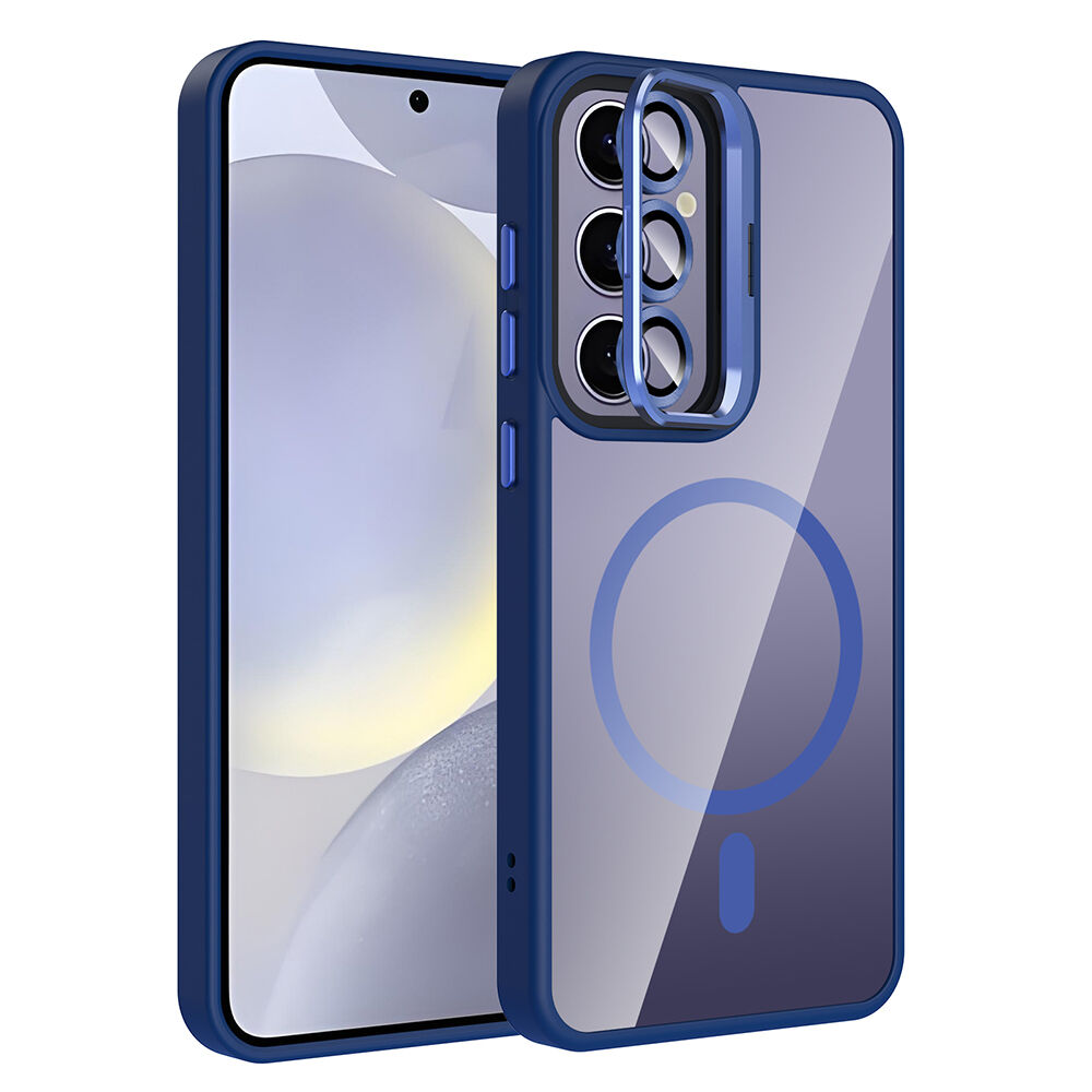 Samsung Galaxy S24 Plus Kılıf Standlı ve Kamera Lens Hediyeli Kablosuz Şarj Özellikli Etro Kapak Lacivert