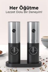 Elektrikli Otomatik Tuz Karabiber Değirmeni Pilli Işıklı Baharat Öğütücü Siyah