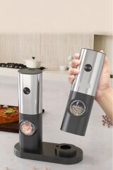 Elektrikli Otomatik Tuz Karabiber Değirmeni Pilli Işıklı Baharat Öğütücü Siyah