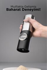 Elektrikli Otomatik Tuz Karabiber Değirmeni Pilli Işıklı Baharat Öğütücü Siyah