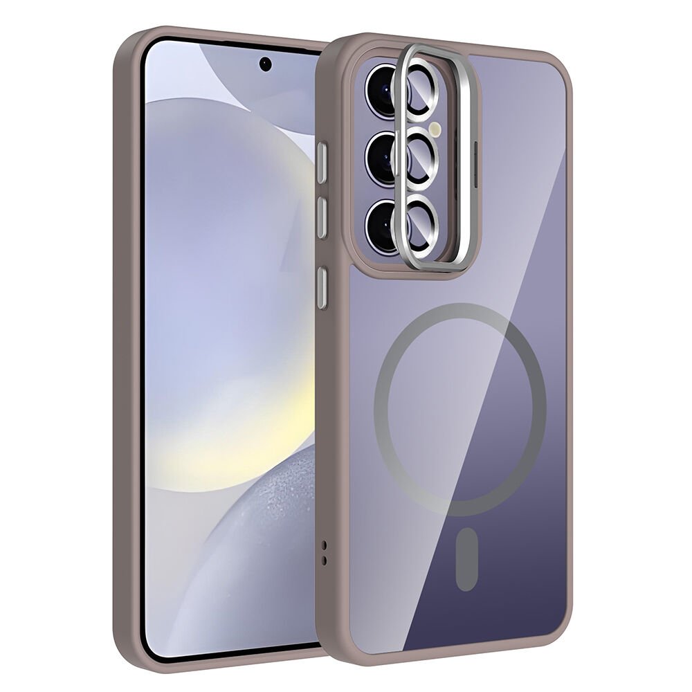 Samsung Galaxy S24 Plus Kılıf Standlı ve Kamera Lens Hediyeli Kablosuz Şarj Özellikli Etro Kapak Gri