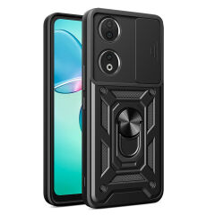 Honor 90 Kılıf Magnetik Standlı Kamera Korumalı Sürgülü Vega Kapak Siyah