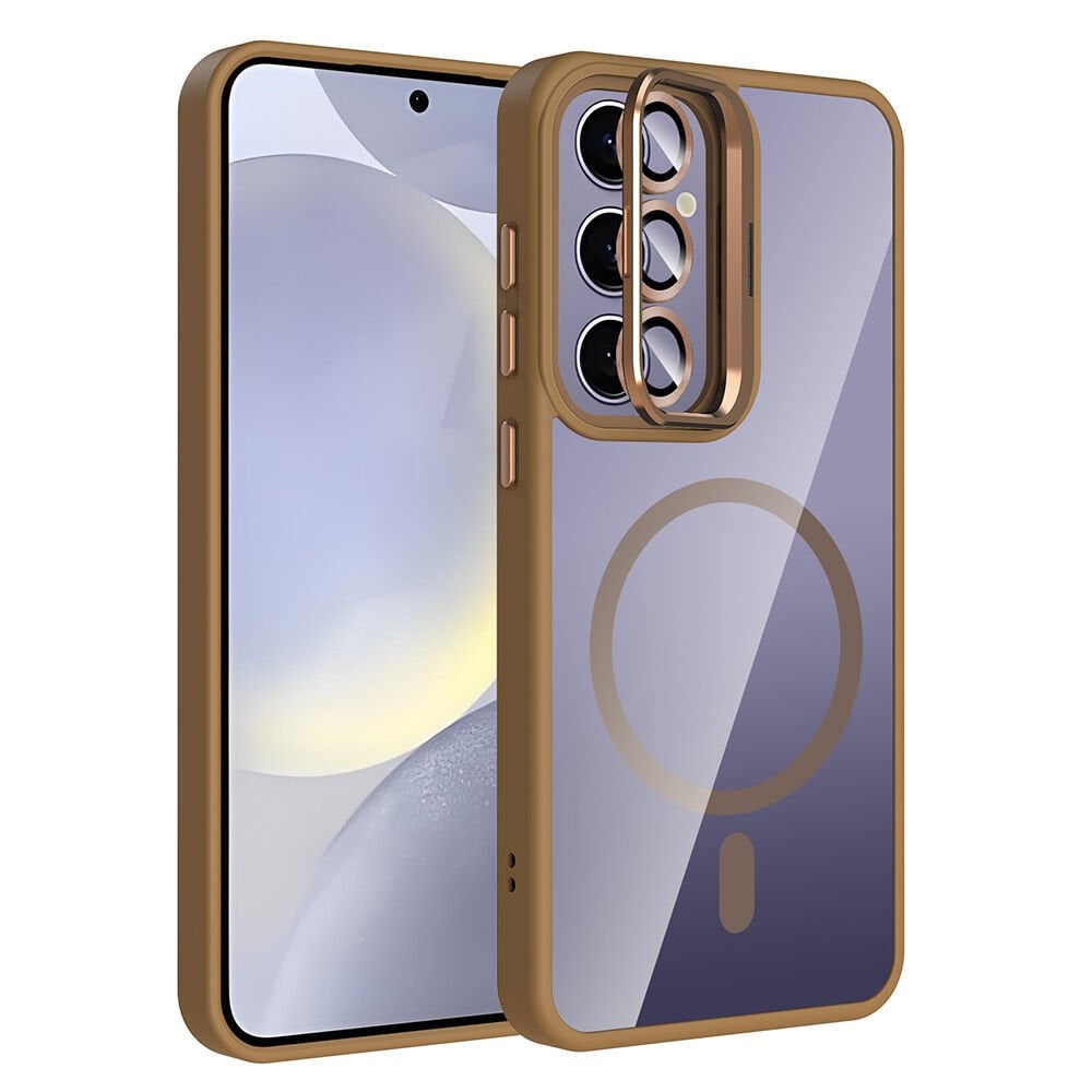 Samsung Galaxy S24 Plus Kılıf Standlı ve Kamera Lens Hediyeli Kablosuz Şarj Özellikli Etro Kapak Desert Titanyum