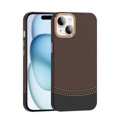 iPhone 14 Kılıf Kablosuz Şarj Özellikli Karbon Fiber Görünümlü Gros Kapak