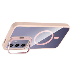 Samsung Galaxy S25 Plus Kılıf Standlı ve Kamera Lens Hediyeli Kablosuz Şarj Özellikli Etro Kapak Pembe