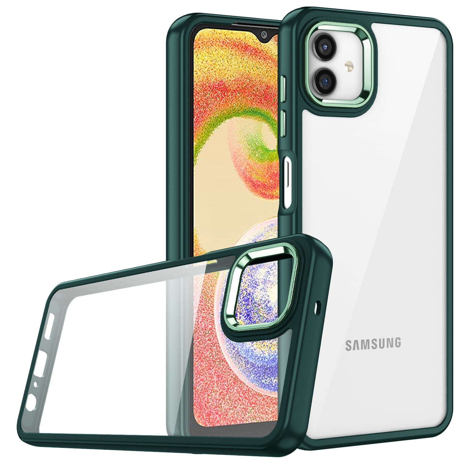 Samsung Galaxy A04E Kılıf Kamera Çıkıntılı Arkası Şeffaf Köşeleri Parlak Renkli Işlemeli Flora Kapak Yeşil