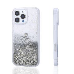 iPhone 16 Pro Kılıf Sıvılı Simli Şeffaf Arka Yüzey Keto Silikon Kapak Gümüş