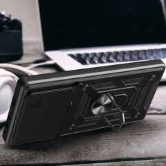 İnfinix Note 40 Pro Kılıf Magnetik Standlı Kamera Korumalı Sürgülü Vega Kapak Mavi