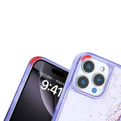 iPhone 16 Pro Max Kılıf Sıvılı Simli Şeffaf Arka Yüzey Keto Silikon Kapak