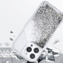 iPhone 16 Pro Max Kılıf Sıvılı Simli Şeffaf Arka Yüzey Keto Silikon Kapak Pembe