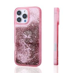 iPhone 16 Pro Max Kılıf Sıvılı Simli Şeffaf Arka Yüzey Keto Silikon Kapak