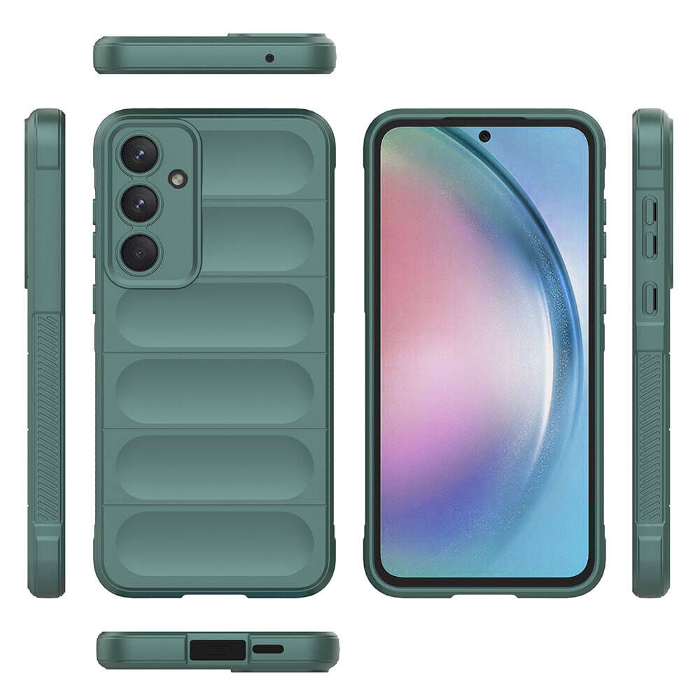 Samsung Galaxy A55 Kılıf Esnek TPU Oyuklu Arka Yüzey Tasarımlı Etnik Silikon Kapak Koyu Yeşil