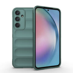 Samsung Galaxy A55 Kılıf Esnek TPU Oyuklu Arka Yüzey Tasarımlı Etnik Silikon Kapak Koyu Yeşil
