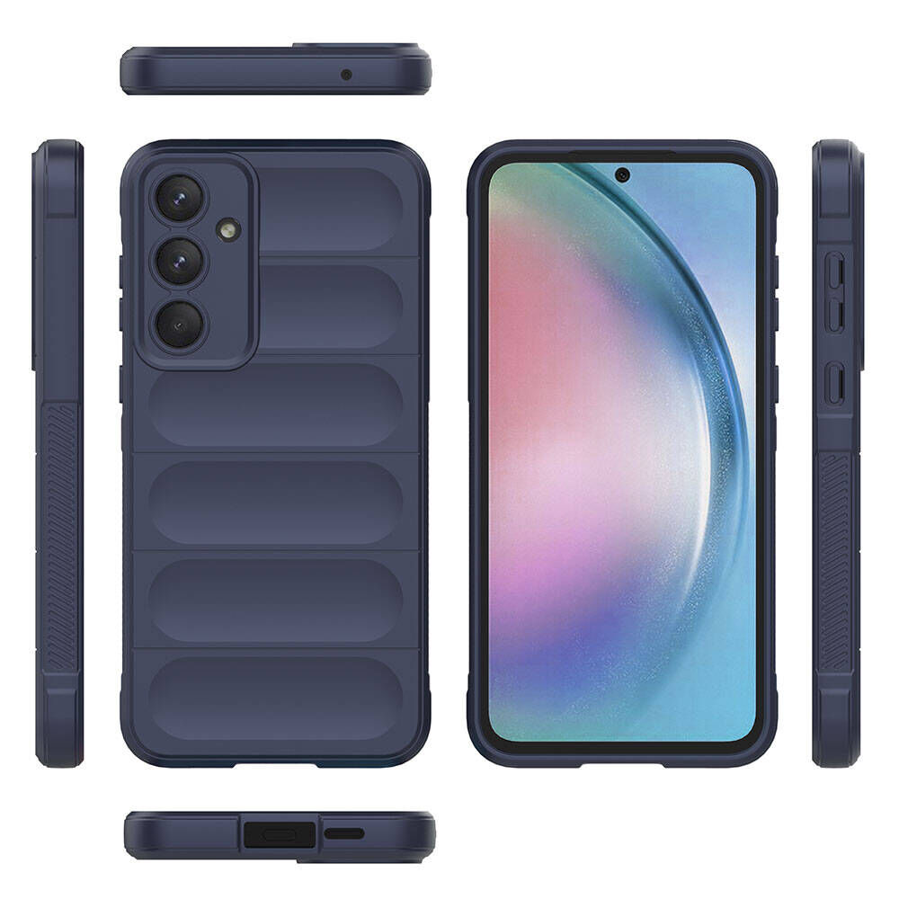 Samsung Galaxy A55 Kılıf Esnek TPU Oyuklu Arka Yüzey Tasarımlı Etnik Silikon Kapak Lacivert