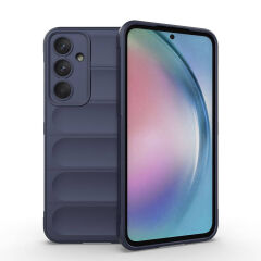 Samsung Galaxy A55 Kılıf Esnek TPU Oyuklu Arka Yüzey Tasarımlı Etnik Silikon Kapak Lacivert
