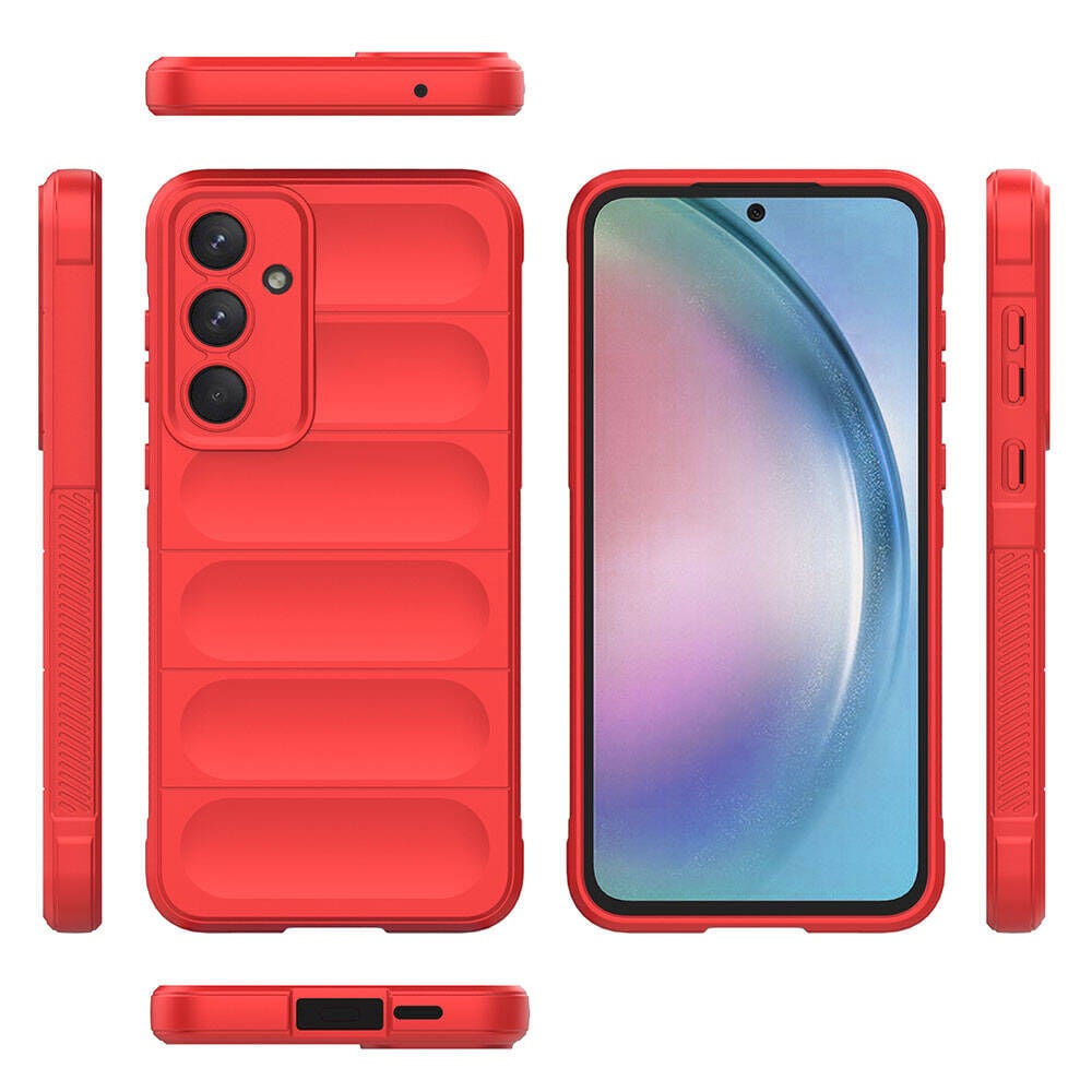 Samsung Galaxy A55 Kılıf Esnek TPU Oyuklu Arka Yüzey Tasarımlı Etnik Silikon Kapak Kırmızı