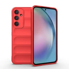 Samsung Galaxy A55 Kılıf Esnek TPU Oyuklu Arka Yüzey Tasarımlı Etnik Silikon Kapak Kırmızı