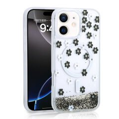 iPhone 11 Kılıf Sıvılı Simli Baskılı Şeffaf Arka Yüzey Mossa Silikon Kapak