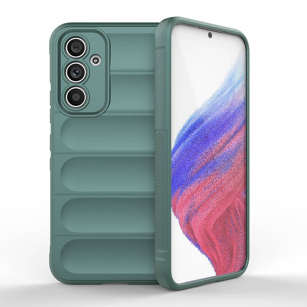 Samsung Galaxy A54 Kılıf Esnek TPU Oyuklu Arka Yüzey Tasarımlı Etnik Silikon Kapak Koyu Yeşil