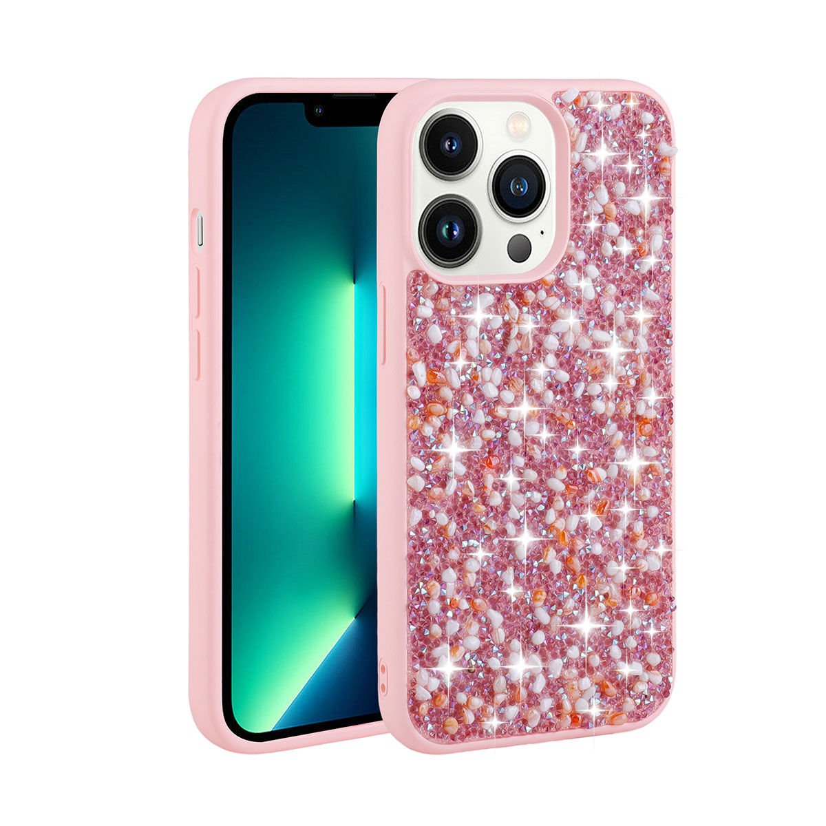 iPhone 12 Pro Kılıf Parlak Taşlı Tasarım Linea Kapak kılıf Pembe