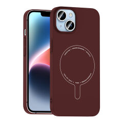 iPhone 14 Kılıf M-Safe Şarj Özellikli Kamera Korumalı Premium Elio Sert PC Kapak Bordo