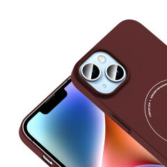 iPhone 14 Kılıf M-Safe Şarj Özellikli Kamera Korumalı Premium Elio Sert PC Kapak Bordo